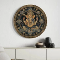 Round Ganesha Canvas Giclee Print: Round Canvas Wall Art(Round Ganesha Canvas Giclee Print Round Canvas Wall Art) -Artociti Sale Store round ganesha canvas giclee print wall art 32x32 inch 700