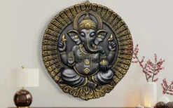 Round Ganesha Wall Decor - 3D Relief Mural Wall Art(3x3 5 Feet Round Ganesha Wall Decor Fiber Mural Elevation 3d Relief Mural Wall Art) -Artociti Sale Store round ganesha wall decor 3d relief mural art 127