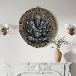 Round Ganesha Wall Decor - 3D Relief Mural Wall Art(3x3 5 Feet Round Ganesha Wall Decor Fiber Mural Elevation 3d Relief Mural Wall Art) -Artociti Sale Store round ganesha wall decor 3d relief mural art 164