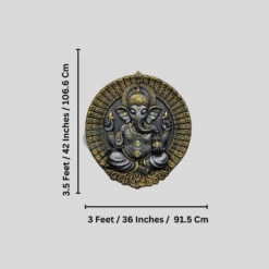 Round Ganesha Wall Decor - 3D Relief Mural Wall Art(3x3 5 Feet Round Ganesha Wall Decor Fiber Mural Elevation 3d Relief Mural Wall Art) -Artociti Sale Store round ganesha wall decor 3d relief mural art 324