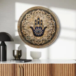 Round Hamsa Hand & Evil Eye Canvas Giclee Print Round Canvas Wall Art(Round Hamsa Hand Evil Eye Canvas Giclee Print Round Canvas Wall Art Canvas Wall Plates)