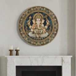 Round Lord Ganesha Canvas Giclee Print Round Canvas Wall Art(Round Lord Ganesha Canvas Giclee Print Ganapati Round Canvas Wall Art Canvas Wall Plates) -Artociti Sale Store round lord ganesha canvas giclee print wall art 20x20 inch 209