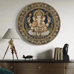 Round Lord Ganesha Canvas Giclee Print Round Canvas Wall Art(Round Lord Ganesha Canvas Giclee Print Ganapati Round Canvas Wall Art Canvas Wall Plates)