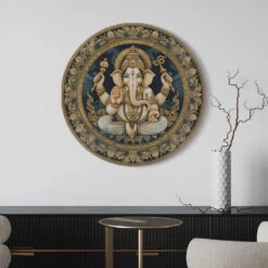 Round Lord Ganesha Canvas Giclee Print Round Canvas Wall Art(Round Lord Ganesha Canvas Giclee Print Ganapati Round Canvas Wall Art Canvas Wall Plates) -Artociti Sale Store round lord ganesha canvas giclee print wall art 460