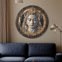 Round Shiv Ji Canvas Giclee Print(Round Shiv Ji Canvas Giclee Print Round Canvas Wall Art Canvas Wall Plates) -Artociti Sale Store round shiv ji canvas giclee print 32x32 inch 446