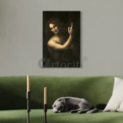 Saint John The Baptist By Leonardo Da Vinci World Famous Painting(Divine Masterpiece Saint John The Baptist Canvas Print By Leonardo Da Vinci World Famous Painting) -Artociti Sale Store saint john the baptist by leonardo da vinci world famous painting 24x16 inches 673