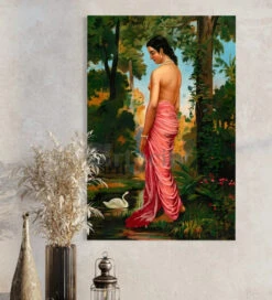 Semi-Clothed Woman By A River Bank By Raja Ravi Varma Famous Canvas Painting(Semi Clothed Woman By A River Bank Called Varini Raja Ravi Varma Famous Canvas Painting) -Artociti Sale Store semi clothed woman by a river bank raja ravi varma famous canvas painting 30x20 inches verma 688