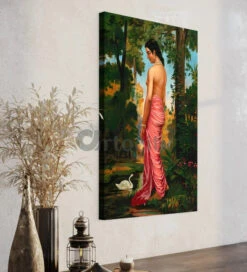 Semi-Clothed Woman By A River Bank By Raja Ravi Varma Famous Canvas Painting(Semi Clothed Woman By A River Bank Called Varini Raja Ravi Varma Famous Canvas Painting) -Artociti Sale Store semi clothed woman by a river bank raja ravi varma famous canvas painting verma 445