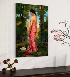Semi-Clothed Woman By A River Bank By Raja Ravi Varma Famous Canvas Painting(Semi Clothed Woman By A River Bank Called Varini Raja Ravi Varma Famous Canvas Painting) -Artociti Sale Store semi clothed woman by a river bank raja ravi varma famous canvas painting verma 853