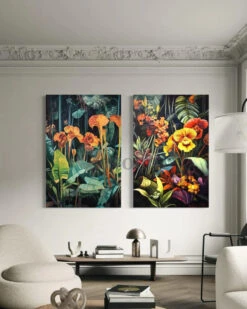 Set Of 2 Abstract Tropical Flora Canvas Paintings – Modern Wall Art Decor(Set Of 2 Abstract Tropical Flora Canvas Paintings Modern Wall Art Decor) -Artociti Sale Store set of 2 abstract tropical flora canvas paintings modern wall art decor 244