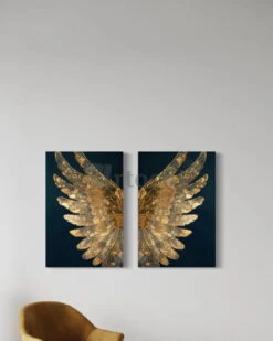 Set Of 2 Modern Abstract Golden Angel Wings Canvas Prints Modern Canvas Painting(Set Of 2 Modern Abstract Golden Angel Wings Canvas Prints Modern Canvas Painting) -Artociti Sale Store set of 2 modern abstract golden angel wings canvas prints painting 18x12 inch 754