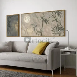 Set Of 2 Moon & Bamboo Nature Painting Modern Abstract Canvas Giclee Paintings(Set Of 2 Moon Bamboo Nature Painting Modern Abstract Canvas Giclee Paintings) 18 Set Of 2 Moon & Bamboo Nature Painting Modern Abstract Canvas Giclee Paintings(Set Of 2 Moon Bamboo Nature Painting Modern Abstract Canvas Giclee Paintings) -Artociti Sale Store set of 2 moon bamboo nature painting modern abstract canvas giclee paintings floating frame wooden 725