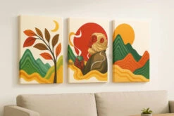 Set Of 3 Boho Chic Abstract Monkey & Nature Canvas Wall Painting(Set Of 3 Boho Chic Abstract Monkey Nature Canvas Wall Painting) -Artociti Sale Store set of 3 boho chic abstract monkey nature canvas wall painting 18x12 inch 423
