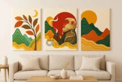 Set Of 3 Boho Chic Abstract Monkey & Nature Canvas Wall Painting(Set Of 3 Boho Chic Abstract Monkey Nature Canvas Wall Painting) -Artociti Sale Store set of 3 boho chic abstract monkey nature canvas wall painting 30x20 inch 478