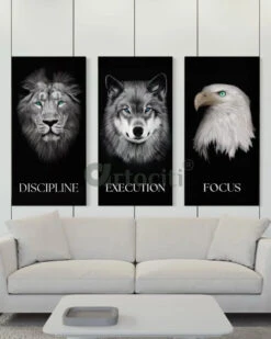 Set Of 3 Discipline | Execution | Focus - Motivational Animal Portrait Canvas Paintings | 4X2 Feet(Set Of 3 Discipline Execution Focus Motivational Animal Portrait Canvas Paintings 4x2 Feet) -Artociti Sale Store set of 3 discipline execution focus motivational animal portrait canvas paintings 4x2 feet 307
