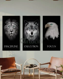 Set Of 3 Discipline | Execution | Focus - Motivational Animal Portrait Canvas Paintings | 4X2 Feet(Set Of 3 Discipline Execution Focus Motivational Animal Portrait Canvas Paintings 4x2 Feet) -Artociti Sale Store set of 3 discipline execution focus motivational animal portrait canvas paintings 4x2 feet 376