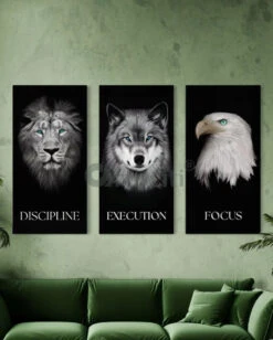 Set Of 3 Discipline | Execution | Focus - Motivational Animal Portrait Canvas Paintings | 4X2 Feet(Set Of 3 Discipline Execution Focus Motivational Animal Portrait Canvas Paintings 4x2 Feet) -Artociti Sale Store set of 3 discipline execution focus motivational animal portrait canvas paintings 4x2 feet 550