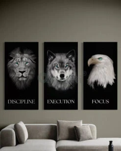 Set Of 3 Discipline | Execution | Focus - Motivational Animal Portrait Canvas Paintings | 4X2 Feet(Set Of 3 Discipline Execution Focus Motivational Animal Portrait Canvas Paintings 4x2 Feet)