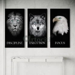 Artociti Sale Store -Artociti Sale Store set of 3 discipline execution focus motivational animal portrait canvas paintings 4x2 feet 805
