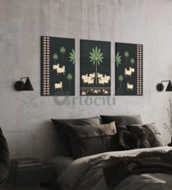 Set Of 3 Krishna Pichwai Cow Canvas Prints Premium Quality Wall Art(Set Of 3 Cow Pichwai Canvas Prints Premium Quality Wall Art) -Artociti Sale Store set of 3 krishna pichwai cow canvas prints premium quality wall art painting 619