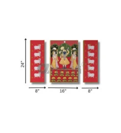 Set Of 3 Shreenath Ji With Pichwai Cow In Red Canvas Giclee Prints(Set Of 3 Shreenath Ji With Pichwai Cow In Red Canvas Giclee Prints) -Artociti Sale Store set of 3 shreenath ji with pichwai cow in red canvas giclee prints 855