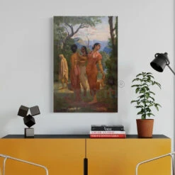 Shakuntala & Her Companions By Raja Ravi Varma Famous Canvas Painting(Shakuntala Her Companions By Raja Ravi Varma Famous Canvas Painting Shakuntala From Mahabharata) -Artociti Sale Store shakuntala her companions by raja ravi varma famous canvas painting 18x12 inch 740