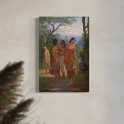 Shakuntala & Her Companions By Raja Ravi Varma Famous Canvas Painting(Shakuntala Her Companions By Raja Ravi Varma Famous Canvas Painting Shakuntala From Mahabharata) -Artociti Sale Store shakuntala her companions by raja ravi varma famous canvas painting 24x16 inch 185