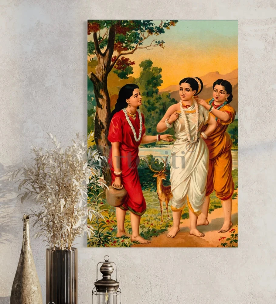 Shakuntala With Her Friend Sakhi By Raja Ravi Varma Famous Canvas Painting(Shakuntala With Her Friend Sakhi By Raja Ravi Varma Famous Canvas Painting) 6 Shakuntala With Her Friend Sakhi By Raja Ravi Varma Famous Canvas Painting(Shakuntala With Her Friend Sakhi By Raja Ravi Varma Famous Canvas Painting) - Image 4