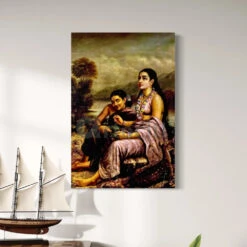 Shakuntala Writing A Love Letter By Raja Ravi Varma Famous Canvas Painting(Shakuntala Writing A Love Letter Patra Lekhan On A Lotus Leaf By Raja Ravi Varma Famous Canvas Painting)