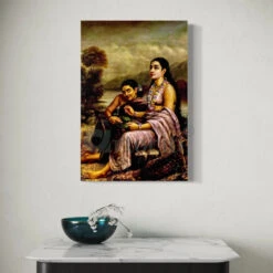 Shakuntala Writing A Love Letter By Raja Ravi Varma Famous Canvas Painting(Shakuntala Writing A Love Letter Patra Lekhan On A Lotus Leaf By Raja Ravi Varma Famous Canvas Painting) -Artociti Sale Store shakuntala writing a love letter by raja ravi varma famous canvas painting 693