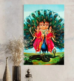 Shanmukha Subramanyaswami Murugan By Raja Ravi Varma Famous Canvas Painting(Shanmukha Subramanyaswami Murugan By Raja Ravi Varma Famous Canvas Painting) -Artociti Sale Store shanmukha subramanyaswami murugan by raja ravi varma famous canvas painting 30x20 inches verma 929