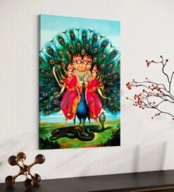 Shanmukha Subramanyaswami Murugan By Raja Ravi Varma Famous Canvas Painting(Shanmukha Subramanyaswami Murugan By Raja Ravi Varma Famous Canvas Painting) -Artociti Sale Store shanmukha subramanyaswami murugan by raja ravi varma famous canvas painting verma 409