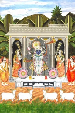 Sharad Purnima Lord Shreenath Ji Pichwai Traditional Art Canvas Giclee Print(Sharad Purnima Lord Shreenath Ji Pichwai Traditional Art Canvas Giclee Print) -Artociti Sale Store sharad purnima lord shreenath ji pichwai traditional art canvas giclee print 24x16 inches 693