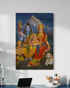 Shiv Parivar Canvas Painting | Lord Shiva, Parvati, Ganesha, Kartikeya & Nandi | Indian Ethnic Canvas Painting(Shiv Parivar Canvas Painting Lord Shiva Parvati Ganesha Kartikeya Nandi Indian Ethnic Canvas Painting)