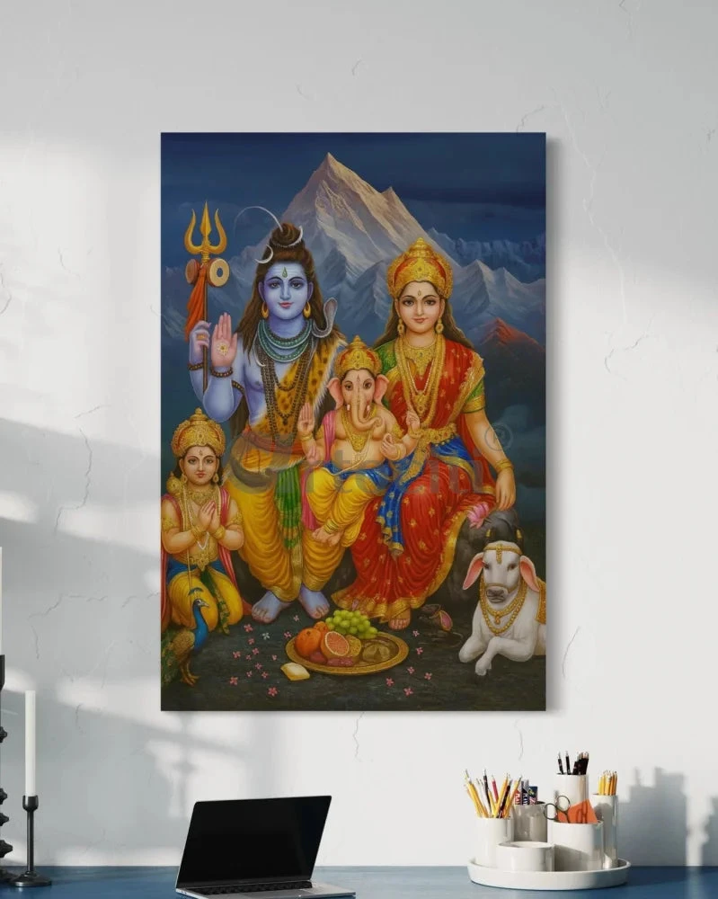 Shiv Parivar Canvas Painting | Lord Shiva, Parvati, Ganesha, Kartikeya & Nandi | Indian Ethnic Canvas Painting(Shiv Parivar Canvas Painting Lord Shiva Parvati Ganesha Kartikeya Nandi Indian Ethnic Canvas Painting) 3 Shiv Parivar Canvas Painting | Lord Shiva, Parvati, Ganesha, Kartikeya & Nandi | Indian Ethnic Canvas Painting(Shiv Parivar Canvas Painting Lord Shiva Parvati Ganesha Kartikeya Nandi Indian Ethnic Canvas Painting)