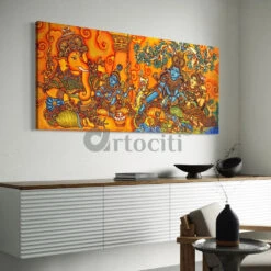 Shiv Parivar Kerala Mural Art Canvas Giclee Print(Shiv Parivar Kerala Mural Art Canvas Giclee Print Elevate Your Space With Timeless Elegance Divine Mastery) 11 Shiv Parivar Kerala Mural Art Canvas Giclee Print(Shiv Parivar Kerala Mural Art Canvas Giclee Print Elevate Your Space With Timeless Elegance Divine Mastery) -Artociti Sale Store shiv parivar kerala mural art canvas giclee print 72x32 inches 245