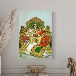 Shiv, Parvati & Ganesha Famous Canvas Painting By Raja Ravi Varma(Shiv Parvati And Ganesha By Raja Ravi Varma Famous Canvas Painting Shiv Family) -Artociti Sale Store shiv parvati ganesha famous canvas painting by raja ravi varma 24x16 inch 418