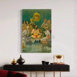 Shivaji Ramdas Bhet By Raja Ravi Varma Famous Canvas Painting(Shivaji Ramdas Bhet By Raja Ravi Varma Famous Canvas Painting) -Artociti Sale Store shivaji ramdas bhet by raja ravi varma famous canvas painting 18x12 inch 283