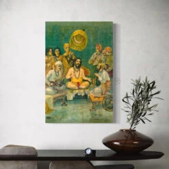 Shivaji Ramdas Bhet By Raja Ravi Varma Famous Canvas Painting(Shivaji Ramdas Bhet By Raja Ravi Varma Famous Canvas Painting)