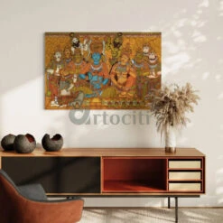 Shree Ram Darbar Kerela Mural Canvas Print(Radha Krishna Kerala Mural Canvas Print 380 Gsm Divine Love) -Artociti Sale Store shree ram darbar kerela mural canvas print 24x16 inches 439