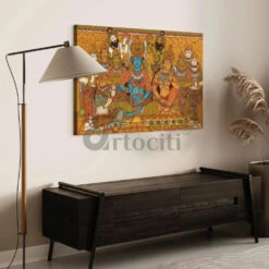 Shree Ram Darbar Kerela Mural Canvas Print(Radha Krishna Kerala Mural Canvas Print 380 Gsm Divine Love) -Artociti Sale Store shree ram darbar kerela mural canvas print 48x32 inches 915