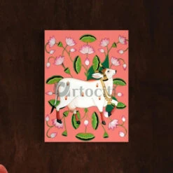 Shreenath Ji Pichwai Cow (Krishna Cow) Traditional Art(Shreenath Ji Pichwai Cow Traditional Artistry With Lotus Touch Ready To Hang) -Artociti Sale Store shreenath ji pichwai cow krishna traditional art 30x20 inches pink 994