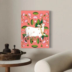 Shreenath Ji Pichwai Cow (Krishna Cow) Traditional Art(Shreenath Ji Pichwai Cow Traditional Artistry With Lotus Touch Ready To Hang) -Artociti Sale Store shreenath ji pichwai cow krishna traditional art 492