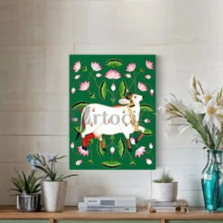 Shreenath Ji Pichwai Cow (Krishna Cow) Traditional Art(Shreenath Ji Pichwai Cow Traditional Artistry With Lotus Touch Ready To Hang) -Artociti Sale Store shreenath ji pichwai cow krishna traditional art 983