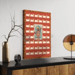 Shreenath Ji Pichwai With Cow Canvas Giclee Print(Divine Harmony Shreenath Ji Pichwai With Cow Exclusive Canvas Giclee Print Red Color) -Artociti Sale Store shreenath ji pichwai with cow canvas giclee print 919