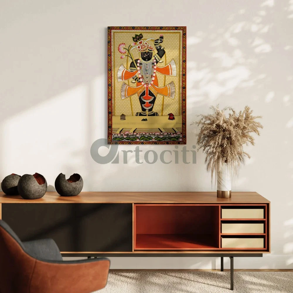 Shreenath Ji Pichwai: Yellow Lotus Bliss Canvas Print(Shreenath Ji Pichwai Yellow Lotus Bliss Canvas Print) 5 Shreenath Ji Pichwai: Yellow Lotus Bliss Canvas Print(Shreenath Ji Pichwai Yellow Lotus Bliss Canvas Print) - Image 3