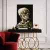 Skull Of A Skeleton With Burning Cigarette By Vincent Van Gogh Canvas Giclee Print(Skull Of A Skeleton With Burning Cigarette By Vincent Van Gogh Canvas Giclee Print) -Artociti Sale Store skull of a skeleton with burning cigarette by vincent van gogh canvas giclee print 24x16 inches 615