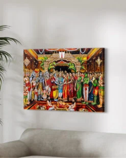 Sri Venkateshwara & Goddess Padmavati Srinivasa Kalyanam Canvas Painting - Traditional Indian Art(Wedding Of Sri Rama With Sri Sita Devi Sri Janaka Doing Kanya Daan Ram Sita Devi Vivaham Kalyanam Indian Ethnic Canvas Giclee Print) -Artociti Sale Store sri venkateshwara goddess padmavati srinivasa kalyanam canvas painting traditional indian art 18x12 inch 532