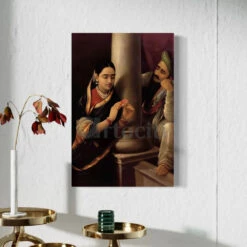 Stolen Interview By Raja Ravi Varma Famous Canvas Painting(Stolen Interview By Raja Ravi Varma Famous Canvas Painting) -Artociti Sale Store stolen interview by raja ravi varma famous canvas painting 24x16 inch 224