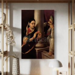 Stolen Interview By Raja Ravi Varma Famous Canvas Painting(Stolen Interview By Raja Ravi Varma Famous Canvas Painting)